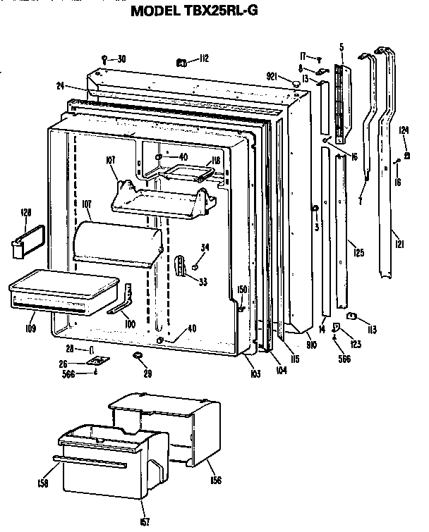 GE TBX25RLGR fresh food door diagram