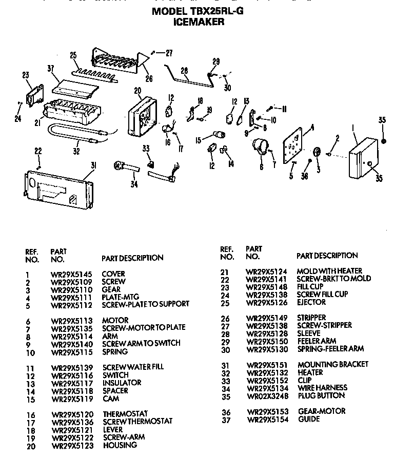 GE TBX25RLGR icemaker diagram