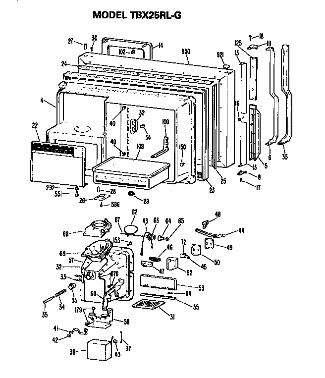 GE TBX25RLGR freezer door diagram