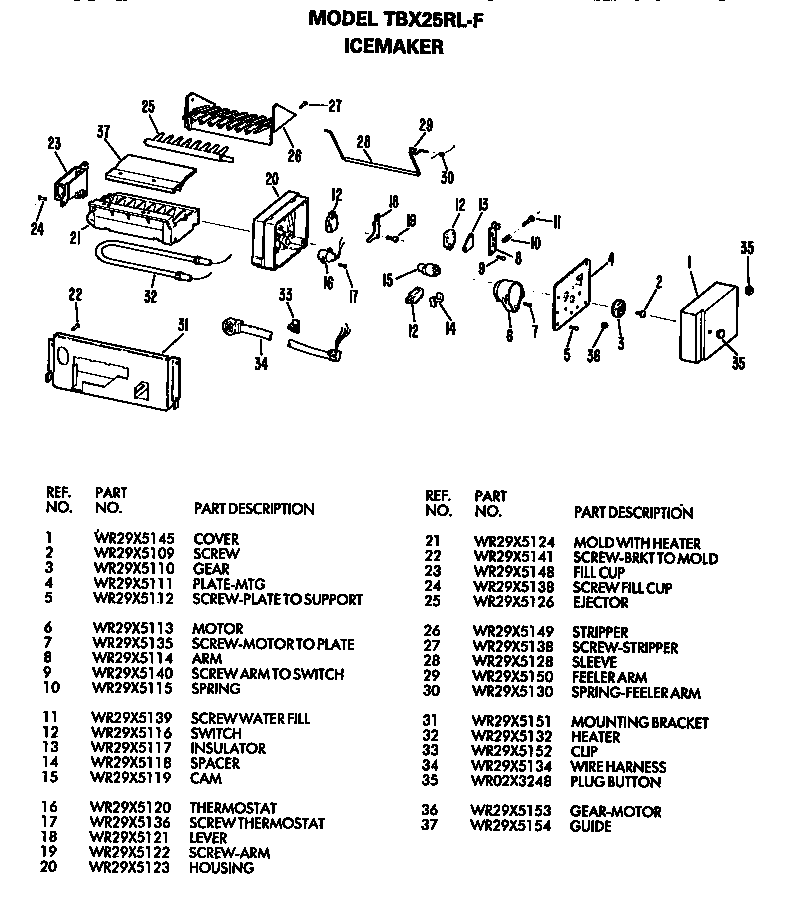 GE TBX25RLFR icemaker diagram