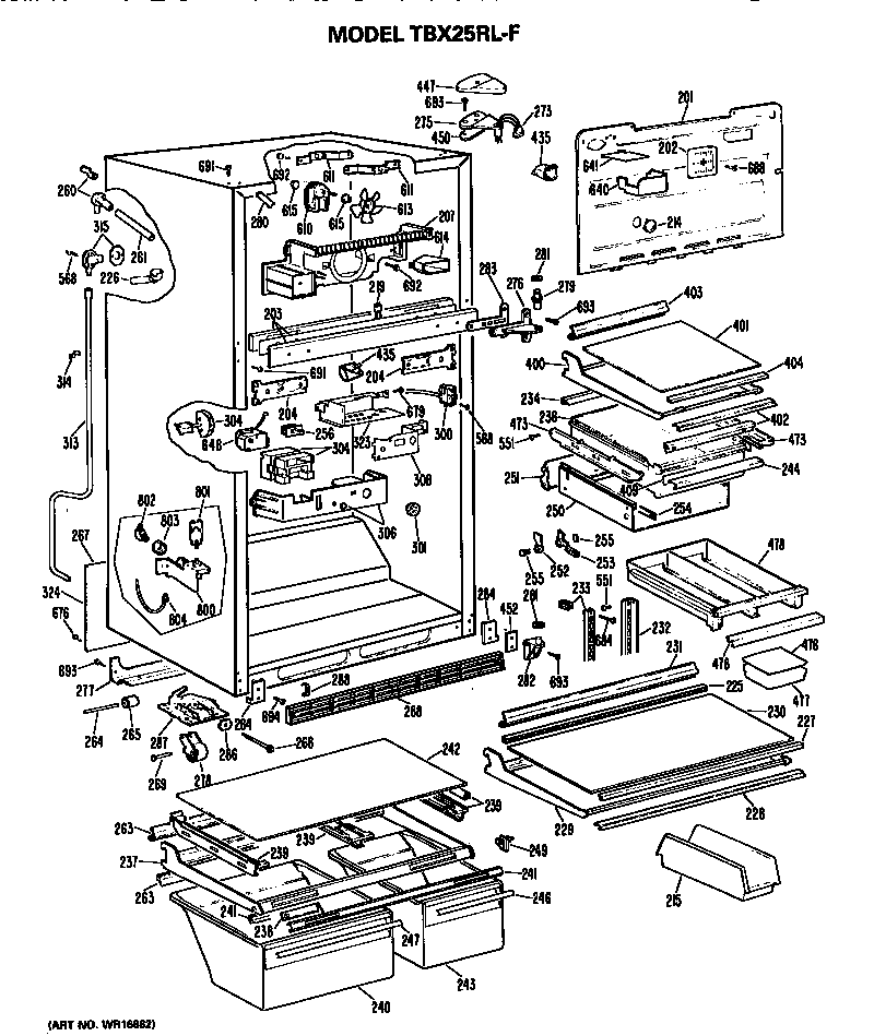 GE TBX25RLFR cabinet parts diagram