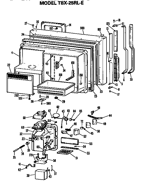 GE TBX25RLER freezer door diagram