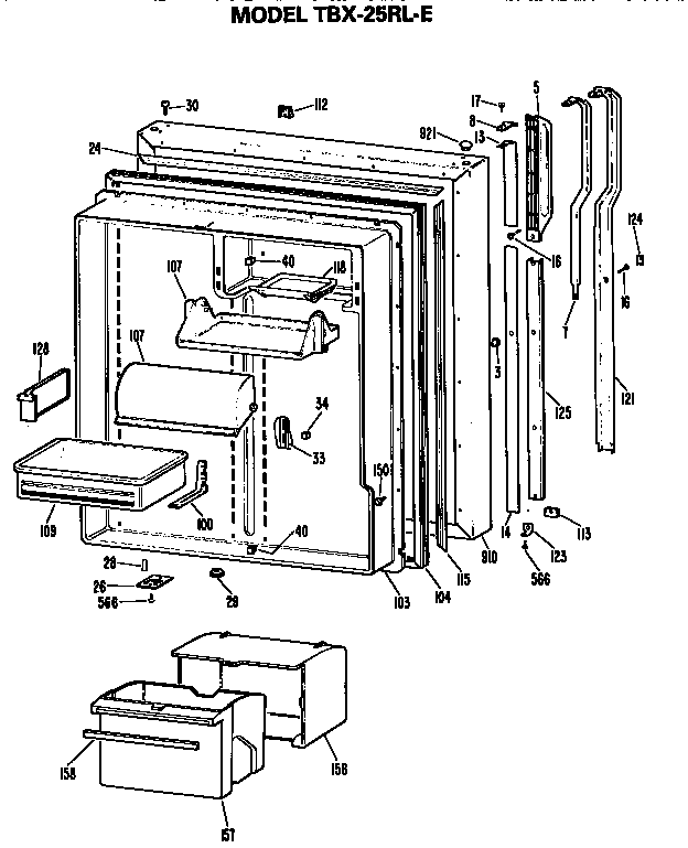 GE TBX25RLER fresh food door diagram
