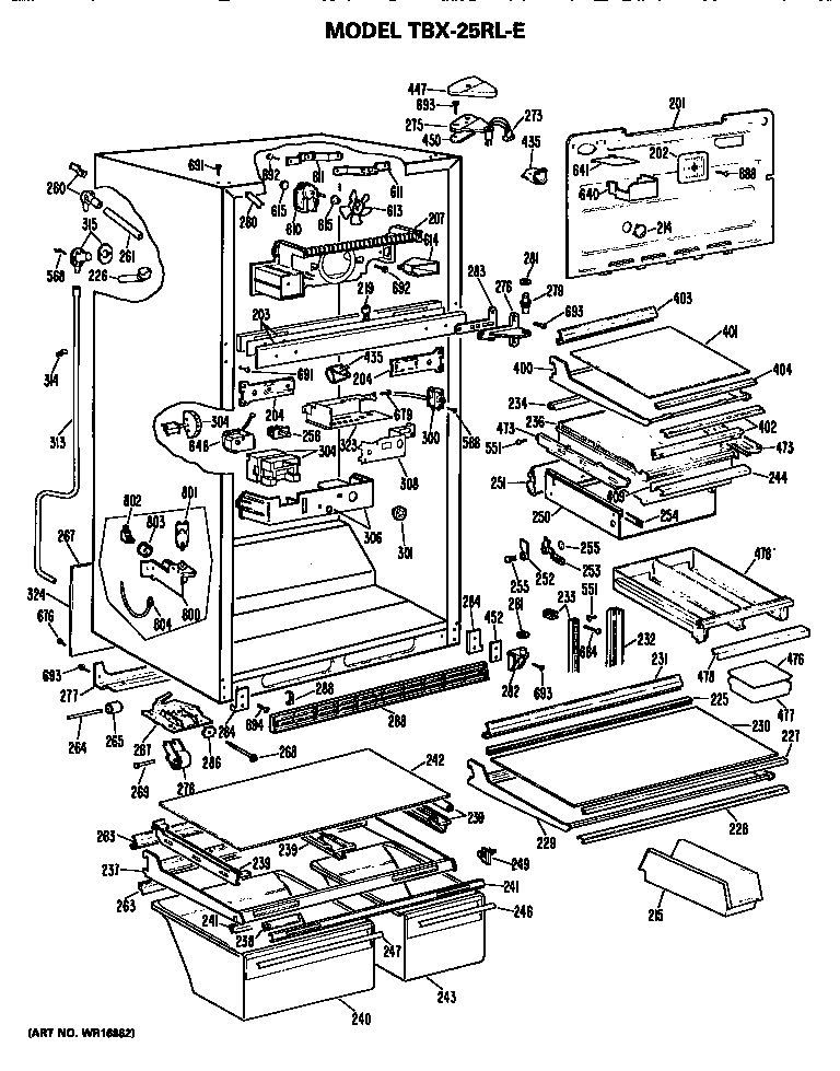 GE TBX25RLER cabinet parts diagram