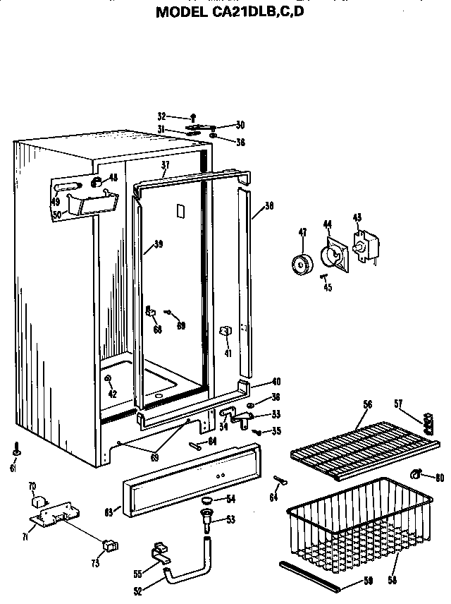 GE CA21DLB cabinet parts diagram