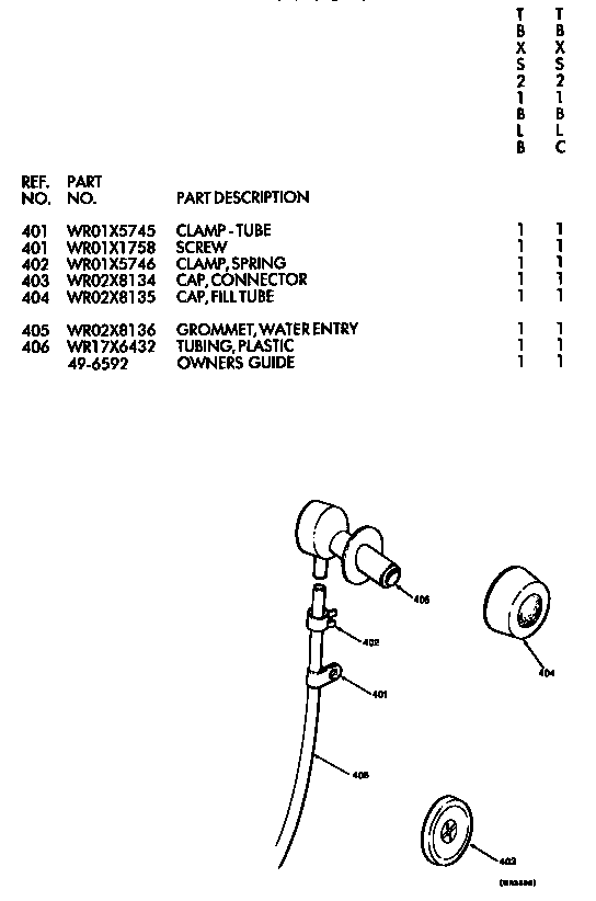 GE TBXS21BLB fill tube diagram