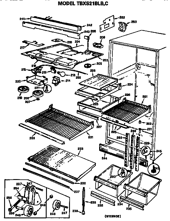 GE TBXS21BLB cabinet parts diagram