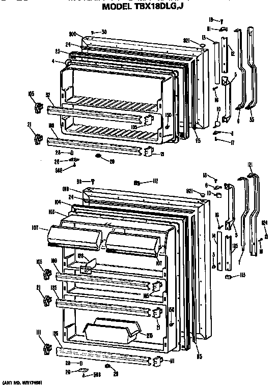 GE TBX18DLJRWH doors diagram