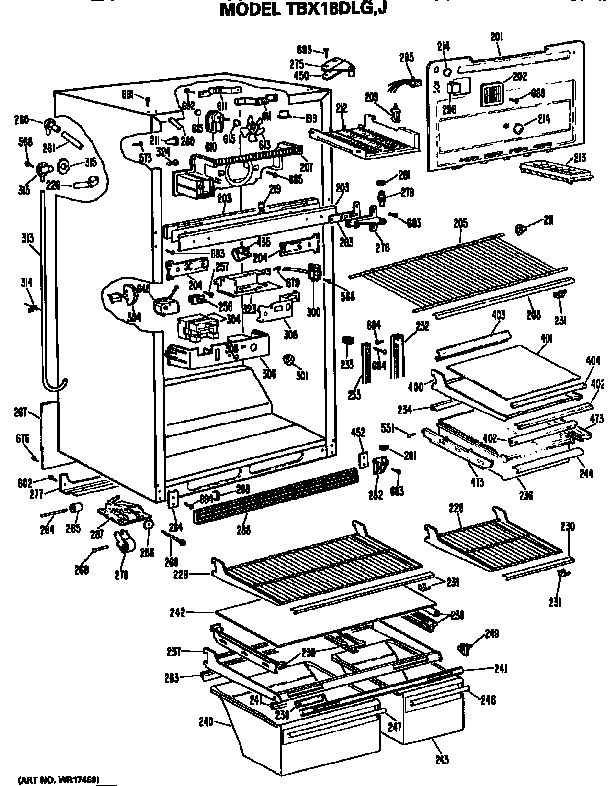 GE TBX18DLJRWH cabinet parts diagram