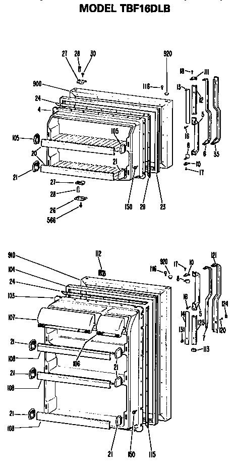GE TBF16DLB doors diagram