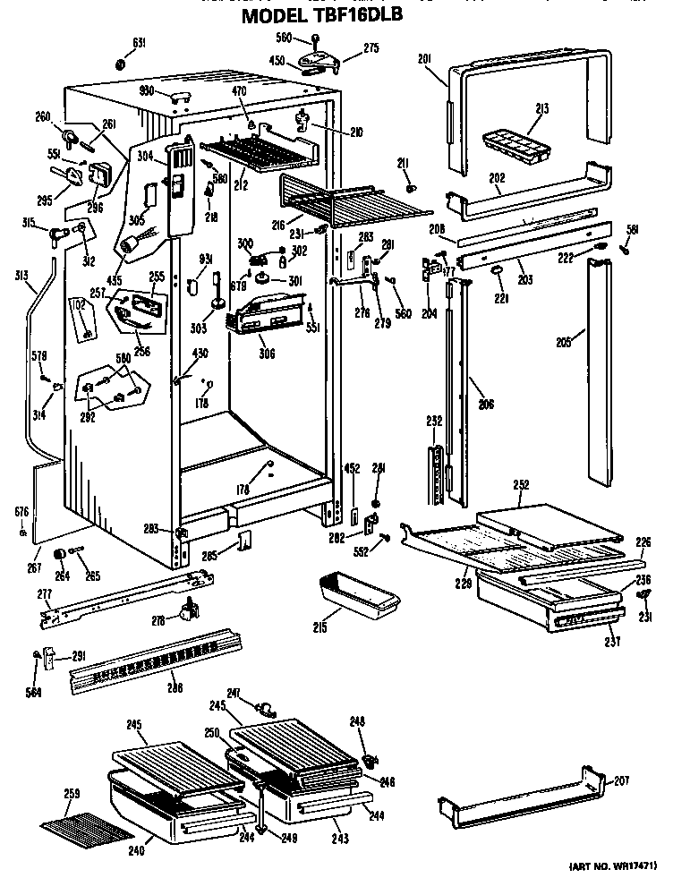 GE TBF16DLB cabinet parts diagram