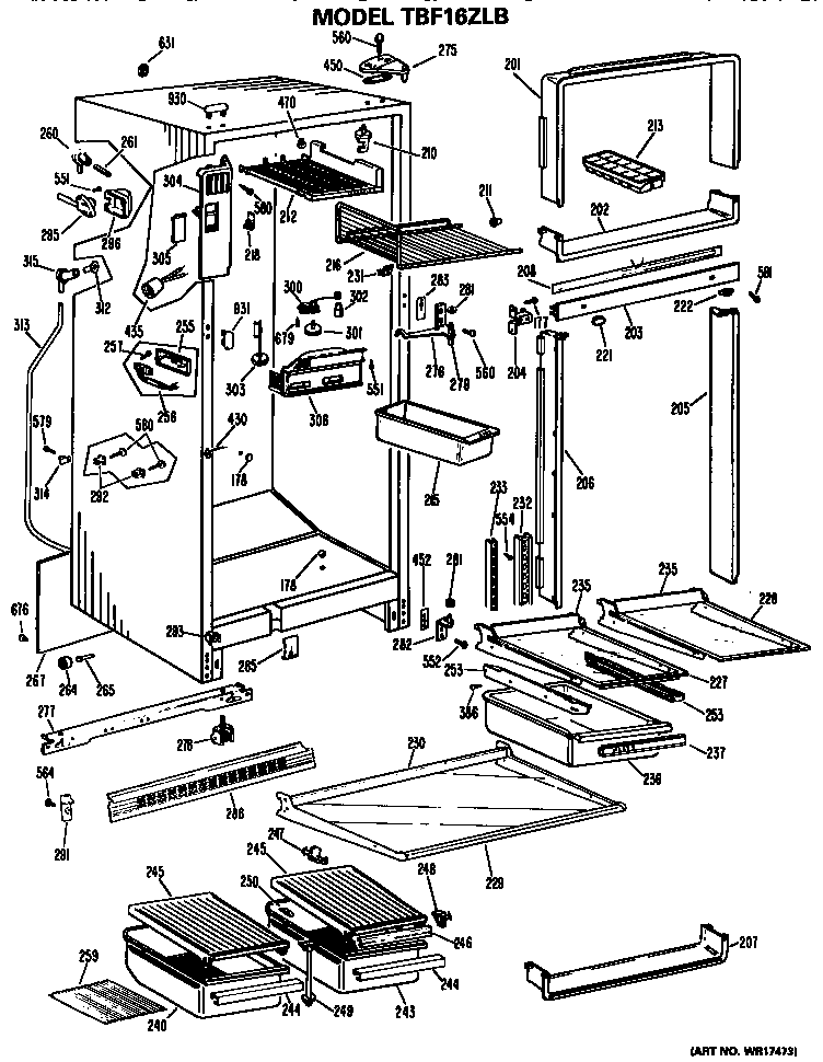 GE TBF16ZLB cabinet parts diagram