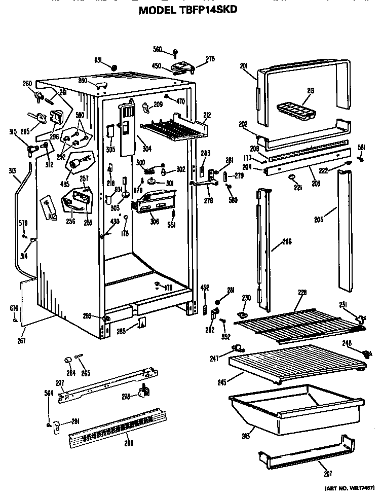 GE TBFP14SKDR cabinet parts diagram