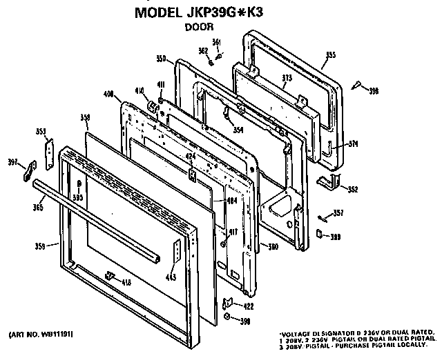 GE JKP39G*K3 door diagram