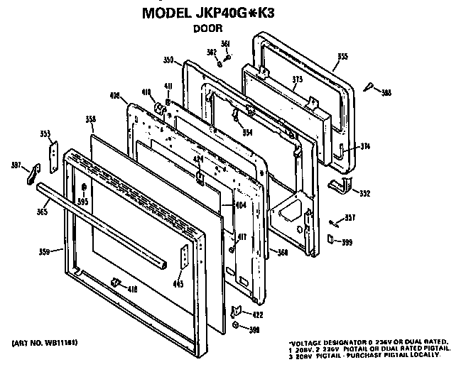 GE JKP40G*K3 door diagram