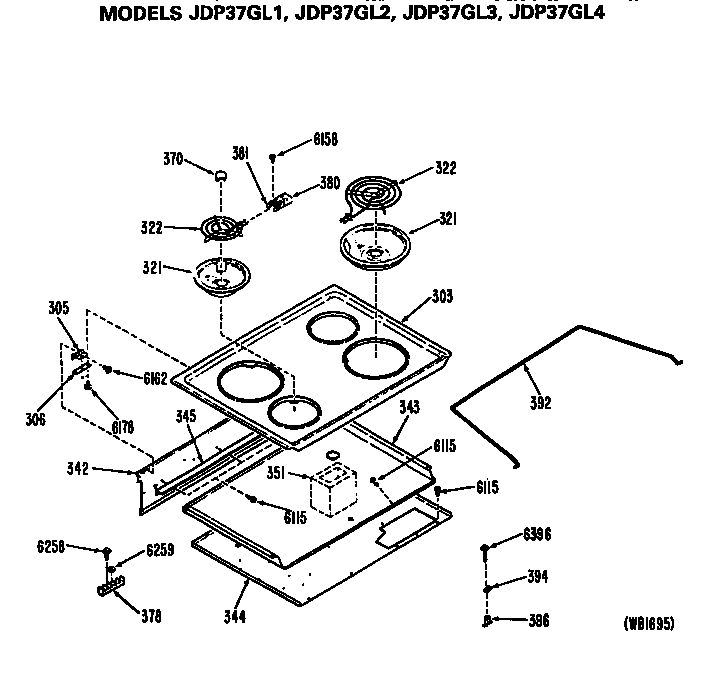 GE JDP37GL3 cooktop diagram