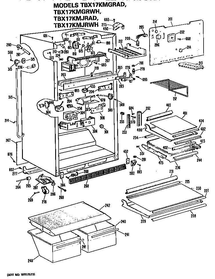 GE TBX17KMJRAD cabinet parts diagram