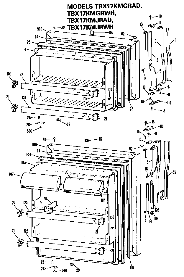 GE TBX17KMJRAD doors diagram