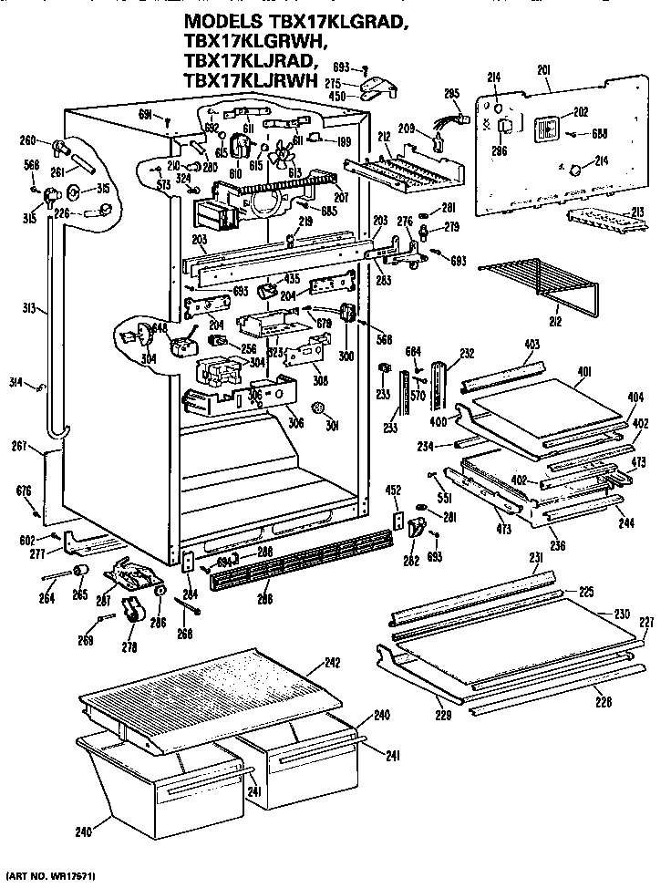 GE TBX17KLJRWH cabinet parts diagram