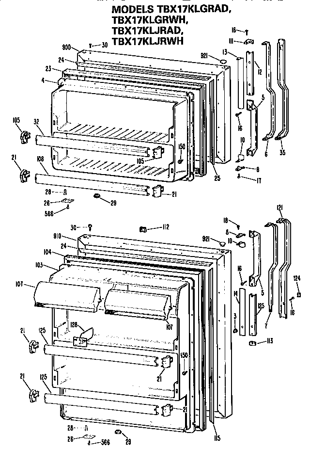 GE TBX17KLJRWH doors diagram