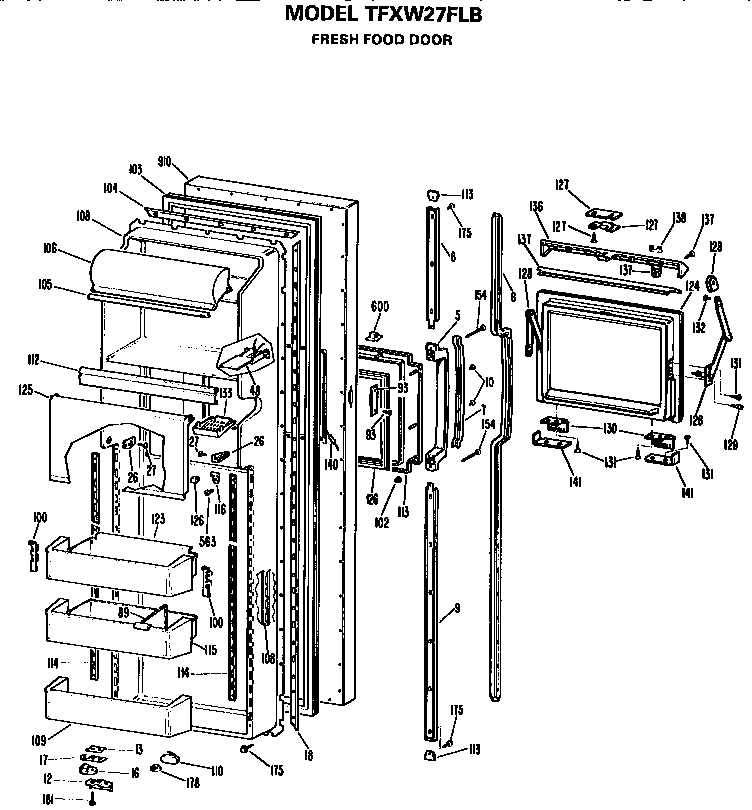 GE TFXW27FLB fresh food door diagram