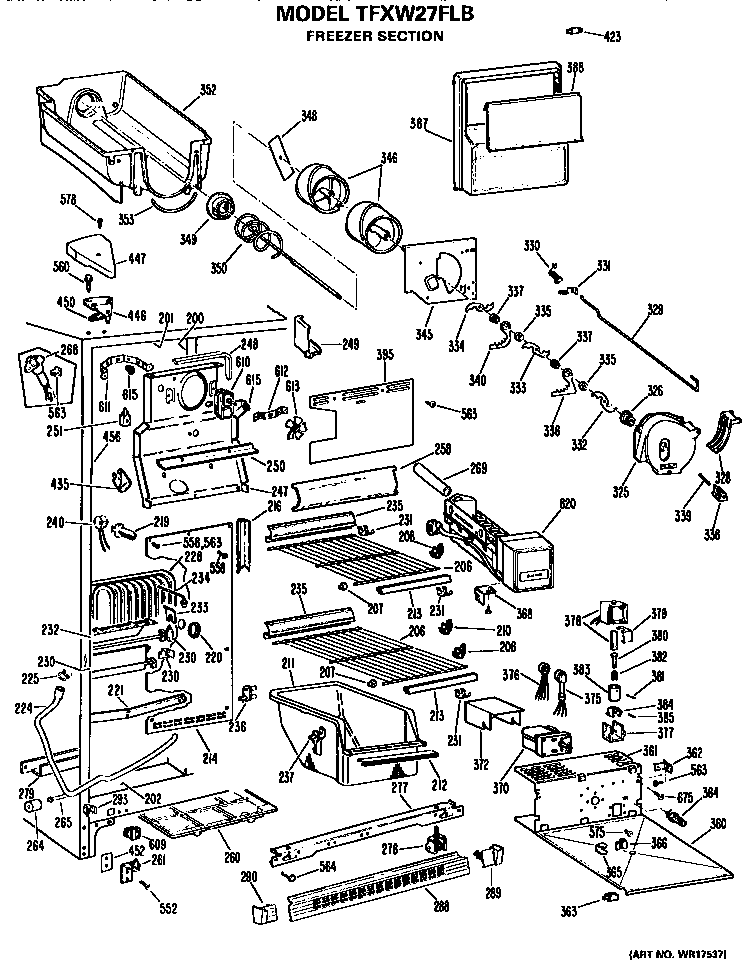 GE TFXW27FLB freezer section diagram