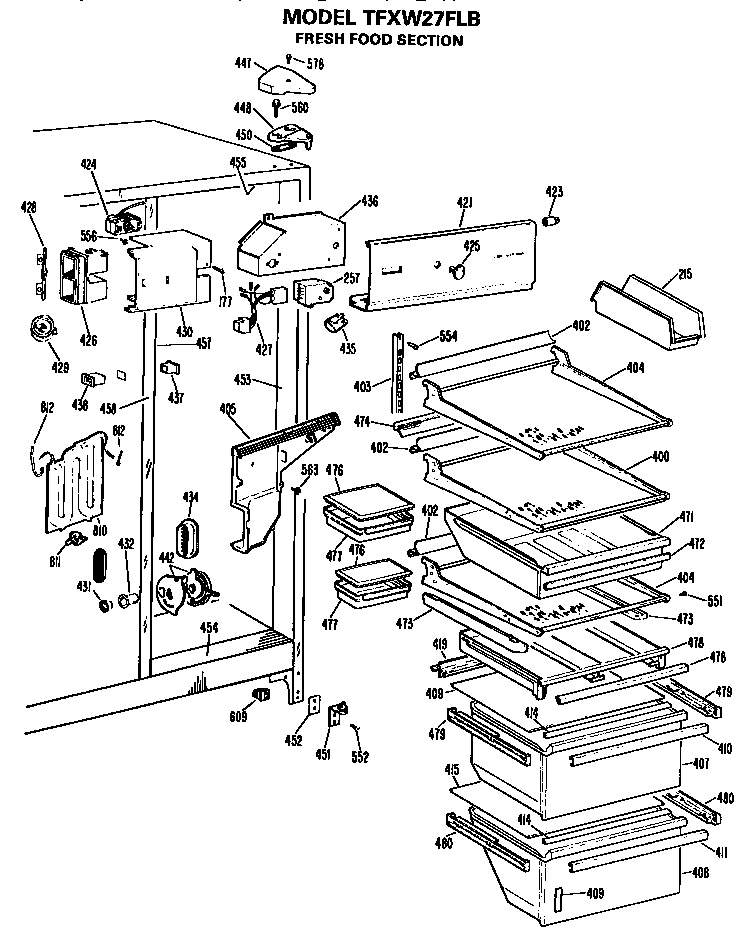 GE TFXW27FLB fresh food section diagram