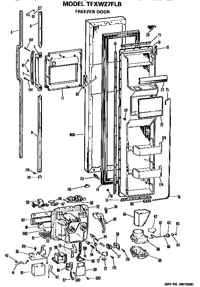 GE TFXW27FLB freezer door diagram