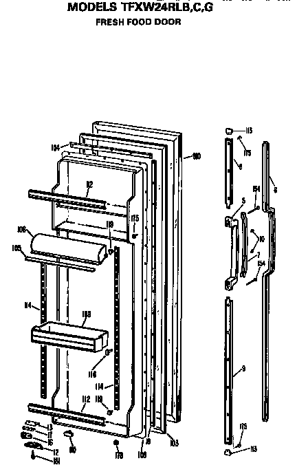 GE TFXW24RLB fresh food door diagram