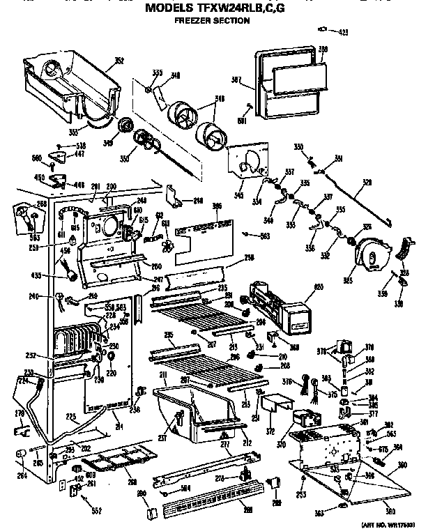 GE TFXW24RLB freezer section diagram