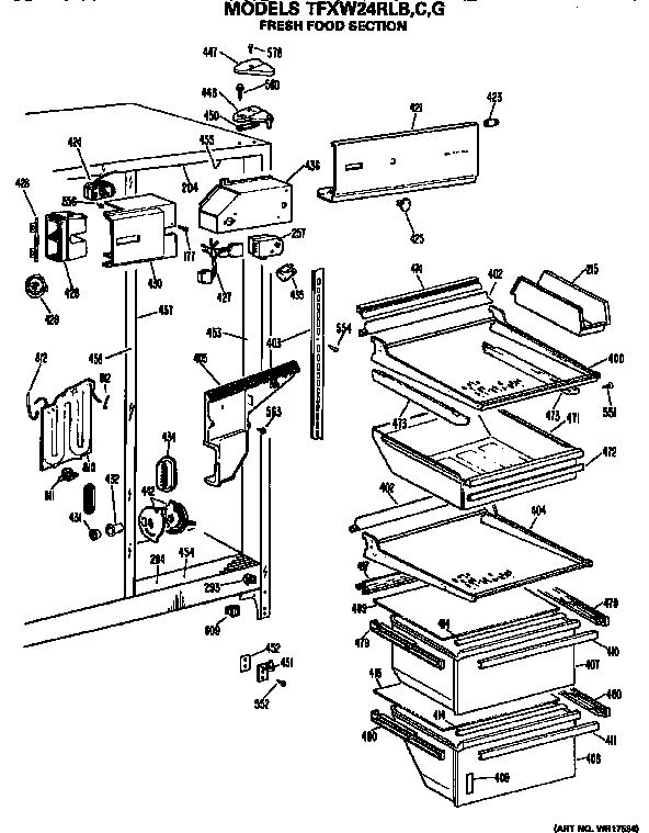 GE TFXW24RLB fresh food section diagram