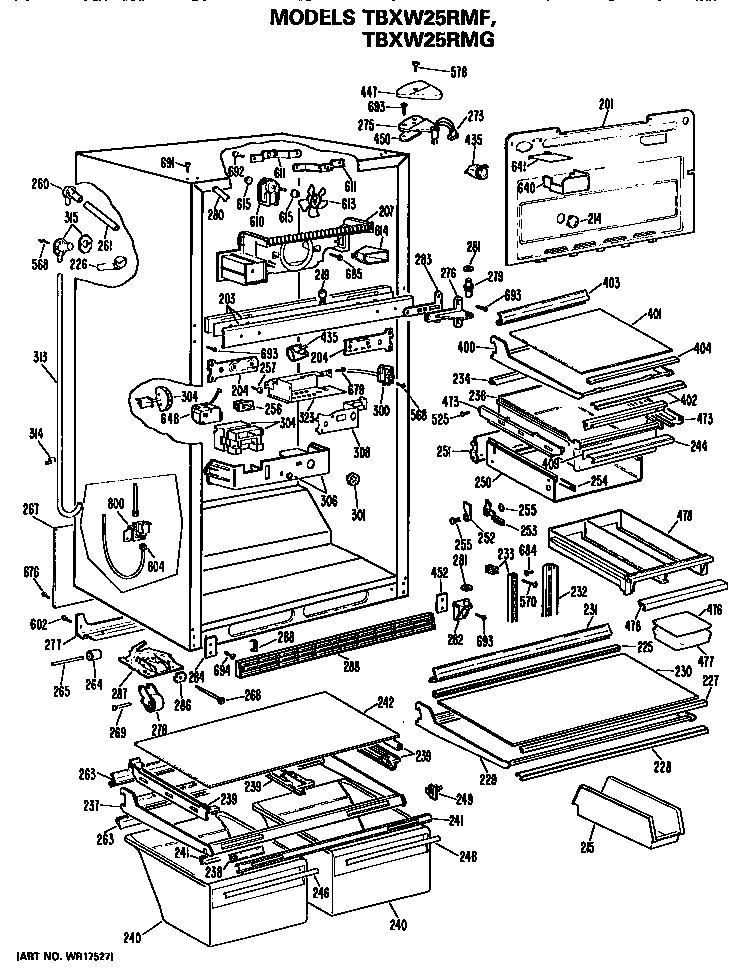 GE TBXW25RMFLWH cabinet parts diagram