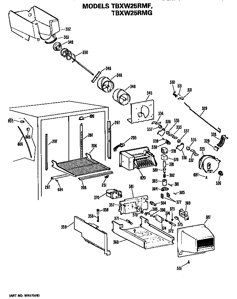 GE TBXW25RMFLWH ice bucket/auger diagram
