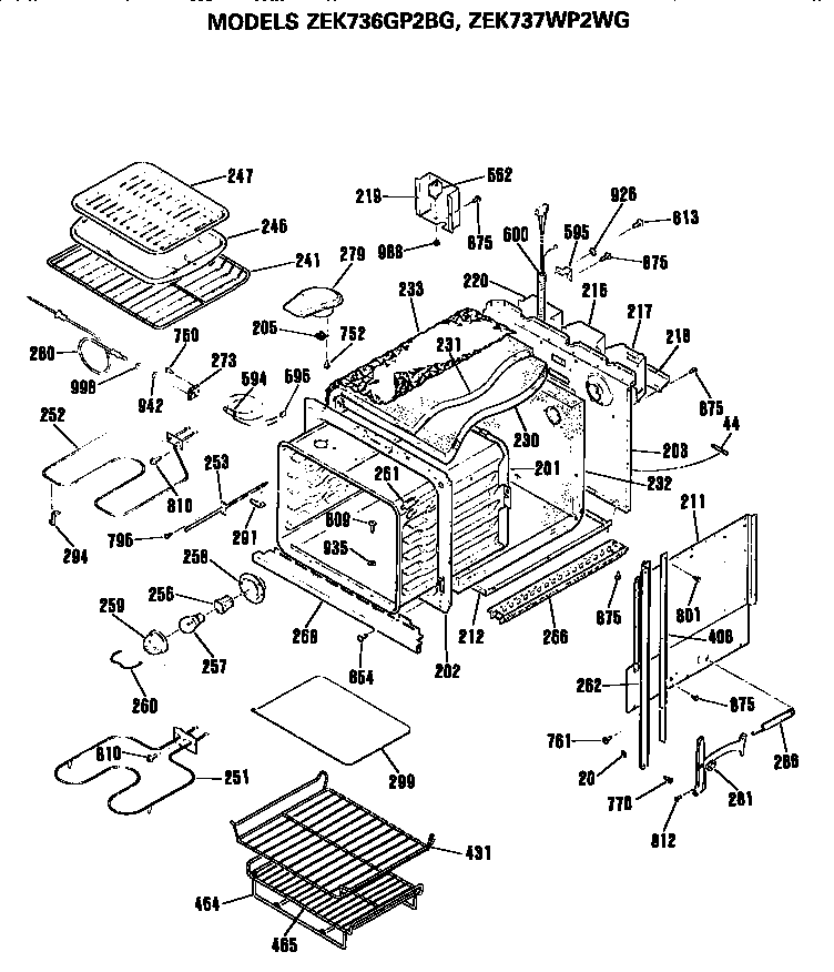 GE ZEK736GP2BG main body diagram