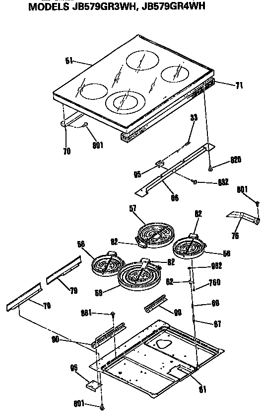 GE JB579GR3WH cooktop diagram