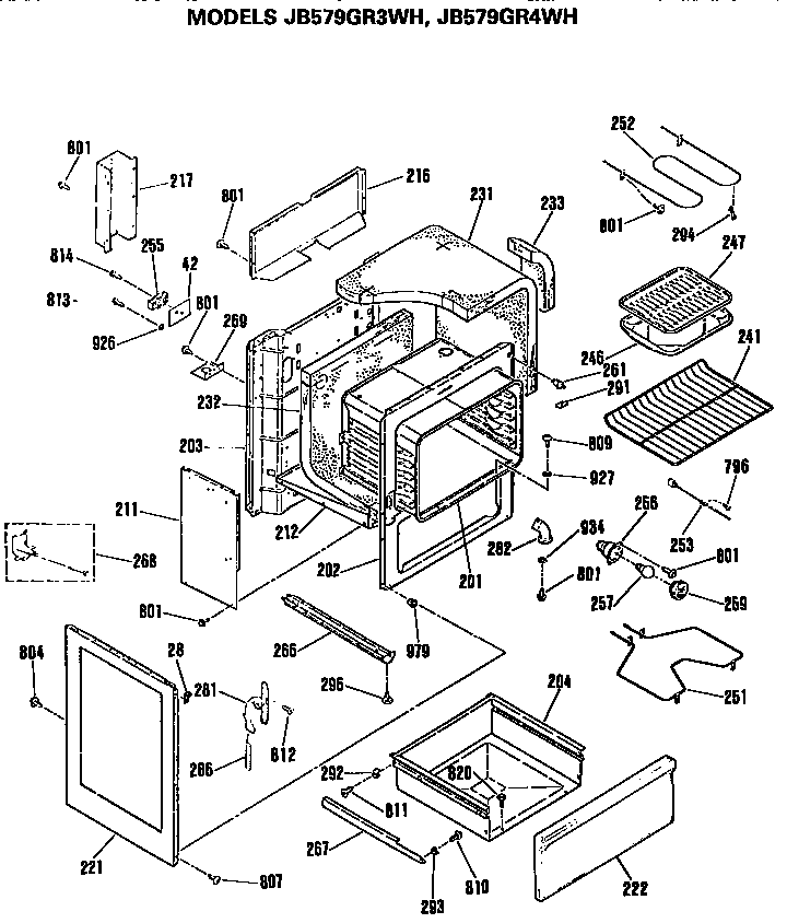 GE JB579GR3WH main body diagram