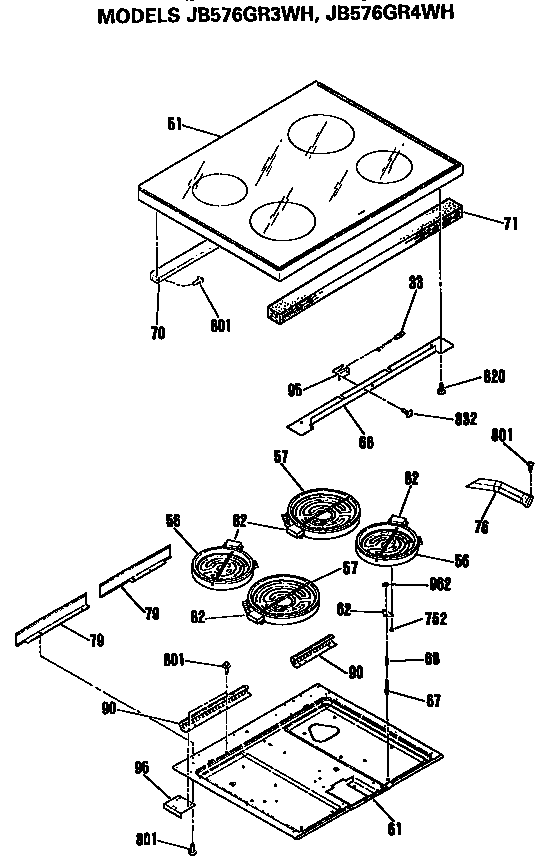 GE JB576GR4WH cooktop diagram