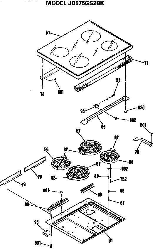 GE JB575GS2BK cooktop diagram