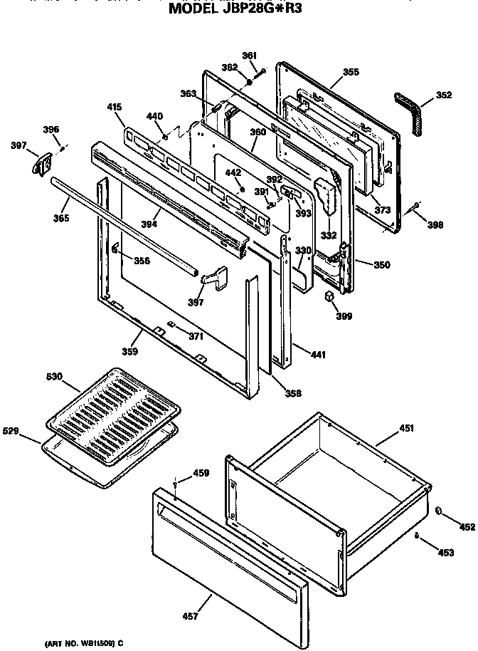 GE JBP28G*R3 door diagram