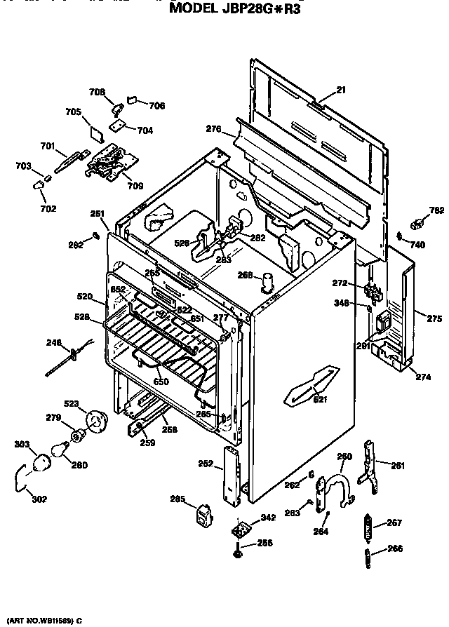 GE JBP28G*R3 main body diagram