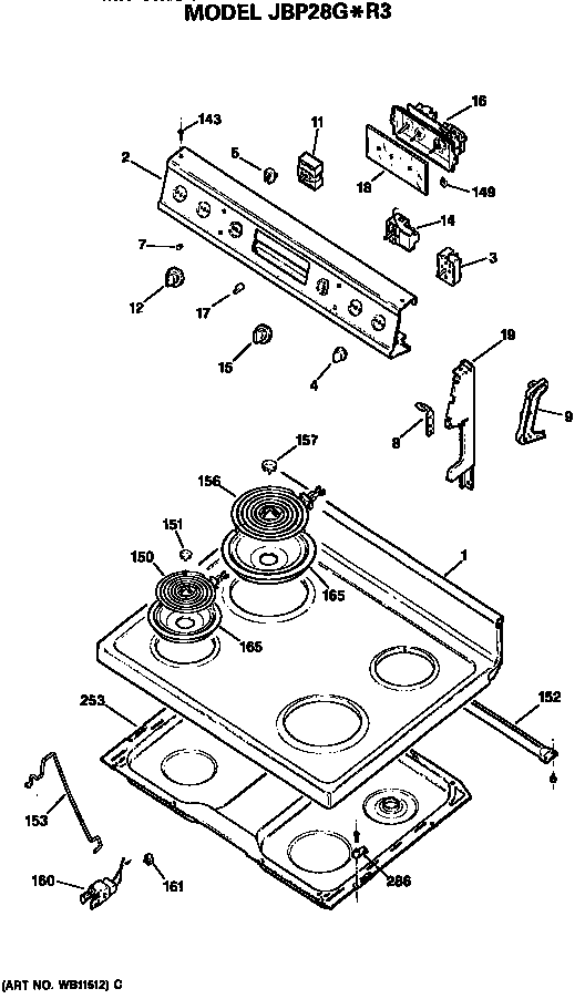 GE JBP28G*R3 cooktop diagram