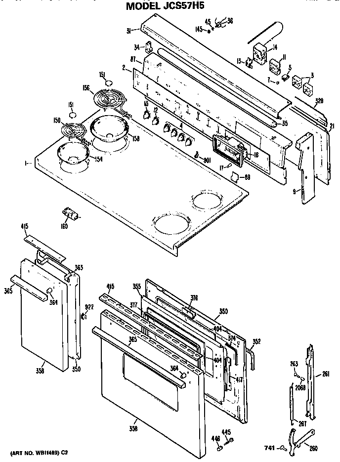 GE JCS57H5 cooktop/door diagram