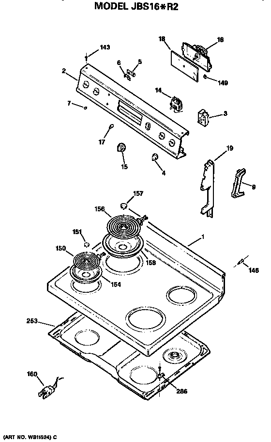 GE JBS16*R2 cooktop diagram