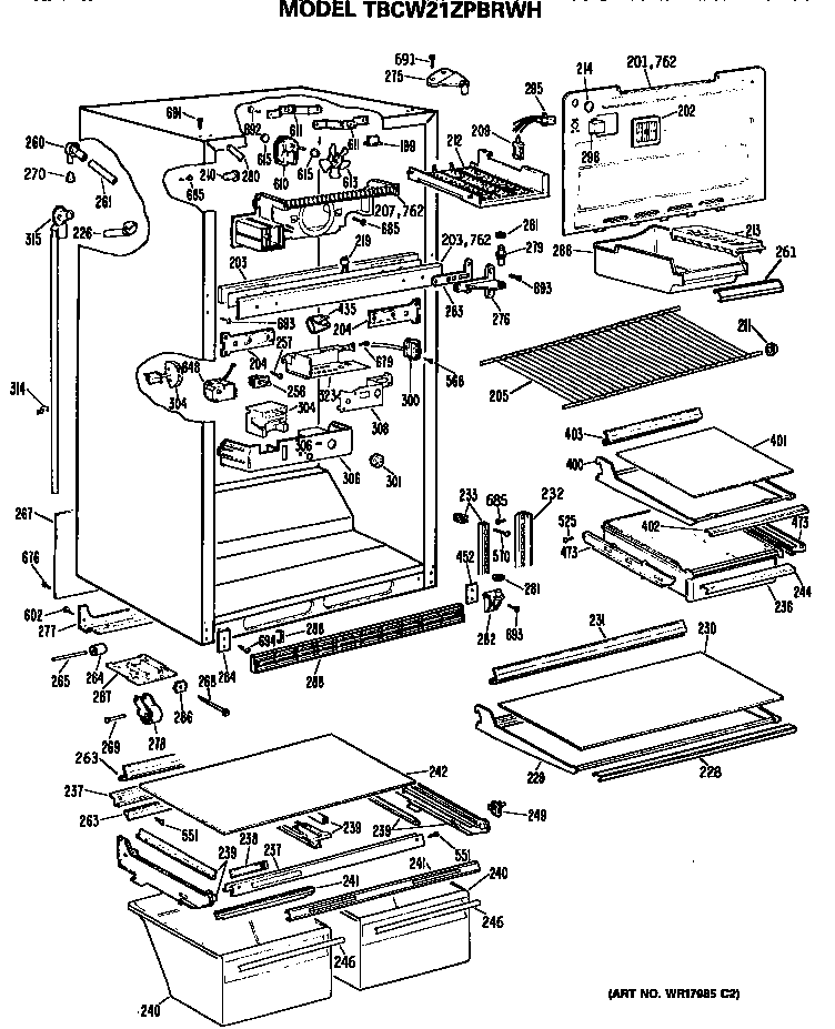 GE TBCW21ZPBRWH cabinet parts diagram