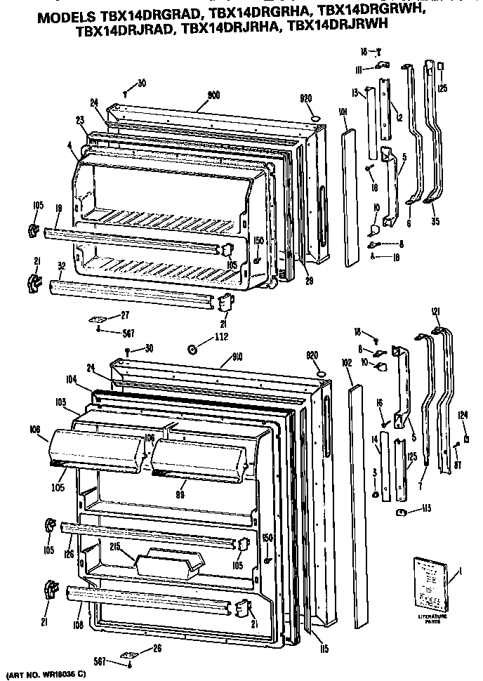 GE TBX14DRJRAD doors diagram