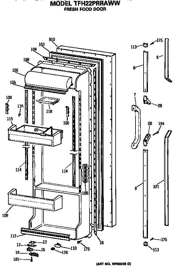 GE TFH22PRRAWW fresh food door diagram