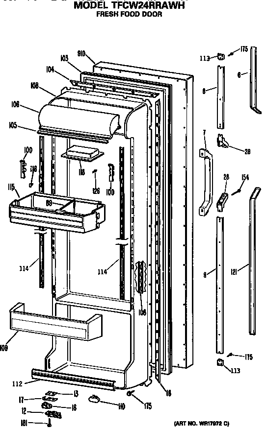 GE TFCW24RRAWH fresh food door diagram