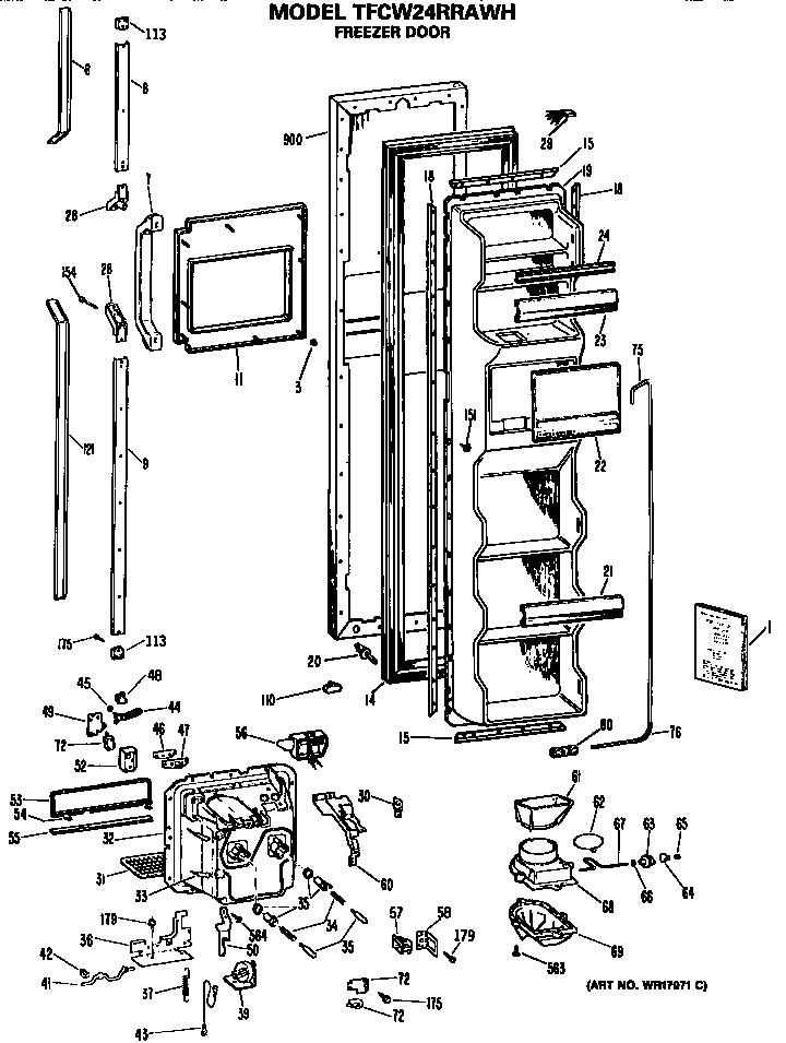 GE TFCW24RRAWH freezer door diagram