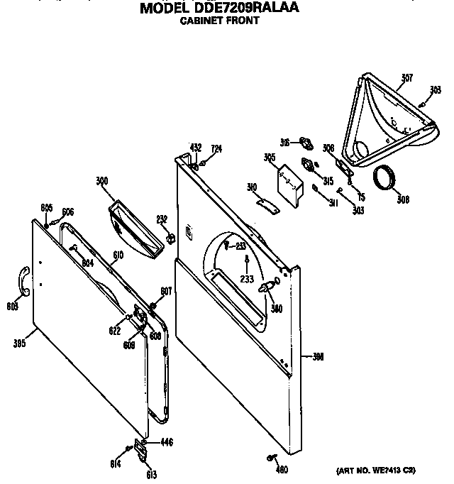 GE DDE7209RALAA cabinet front diagram