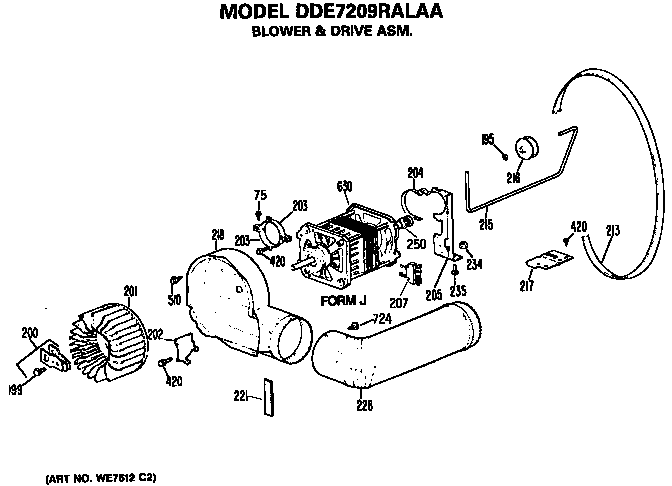 GE DDE7209RALAA blower and drive diagram
